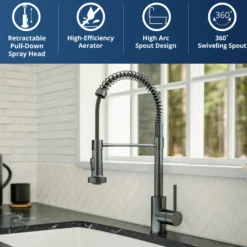 Karran Kadira 1.8 GPM Single Lever Handle Lead-free Brass ADA Kitchen Faucet, Pull-Down, Gunmetal Grey, KKF225GG