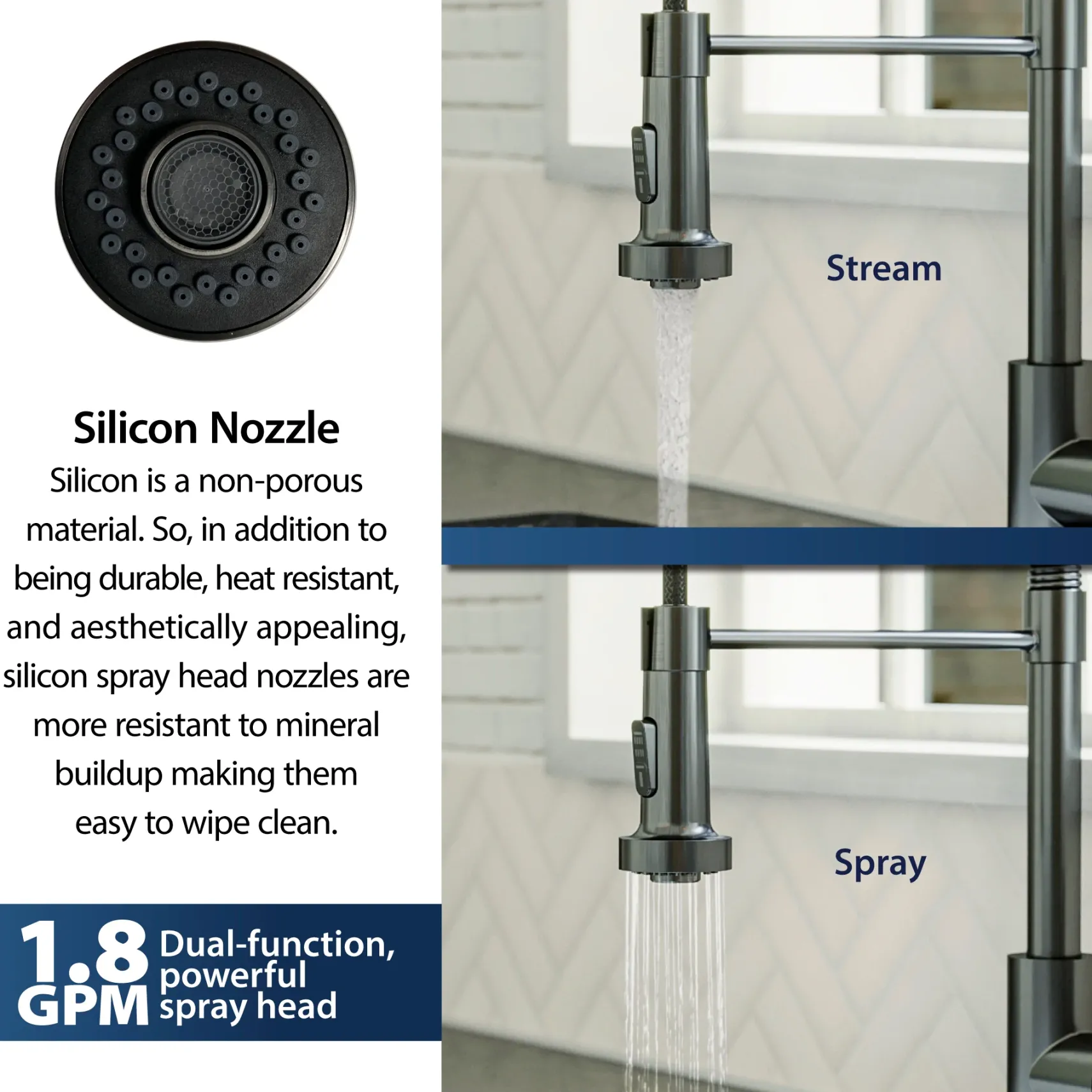 Karran Kadira 1.8 GPM Single Lever Handle Lead-free Brass ADA Kitchen Faucet, Pull-Down, Gunmetal Grey, KKF225GG