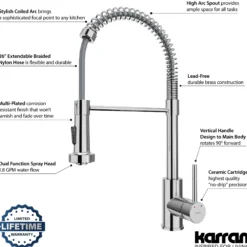 Karran Kadira 1.8 GPM Single Lever Handle Lead-free Brass ADA Kitchen Faucet, Pull-Down, Chrome, KKF225C