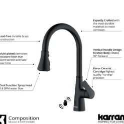 Karran Kadoma 1.8 GPM Single Lever Handle Touchless ADA Kitchen Faucet, Pull-Down Kitchen, Matte Black, KKF340MB