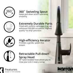 Karran Kadoma 1.8 GPM Single Lever Handle Touchless ADA Kitchen Faucet, Pull-Down Kitchen, Matte Black, KKF340MB
