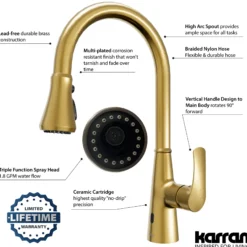 Karran Kadoma 1.8 GPM Single Lever Handle Lead-free Brass ADA Kitchen Faucet, Pull-Down Kitchen, Brushed Gold, KKF340BG