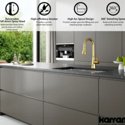 Karran Kadoma 1.8 GPM Single Lever Handle Lead-free Brass ADA Kitchen Faucet, Pull-Down Kitchen, Brushed Gold, KKF340BG