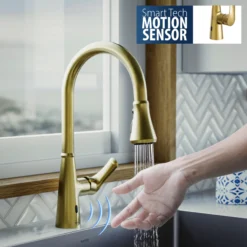 Karran Kadoma 1.8 GPM Single Lever Handle Lead-free Brass ADA Kitchen Faucet, Pull-Down Kitchen, Brushed Gold, KKF340BG
