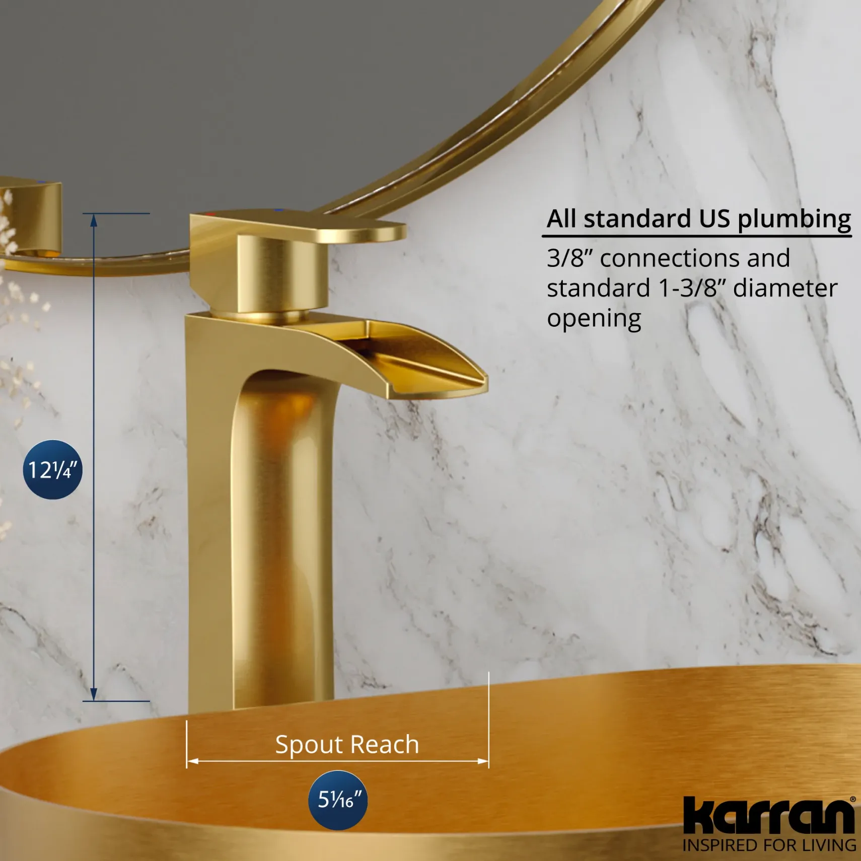 Karran Kassel 1.2 GPM Single Lever Handle Lead-free Brass ADA Bathroom Faucet, Vessel, Brushed Gold, KBF442BG