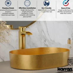 Karran Kassel 1.2 GPM Single Lever Handle Lead-free Brass ADA Bathroom Faucet, Vessel, Brushed Gold, KBF442BG