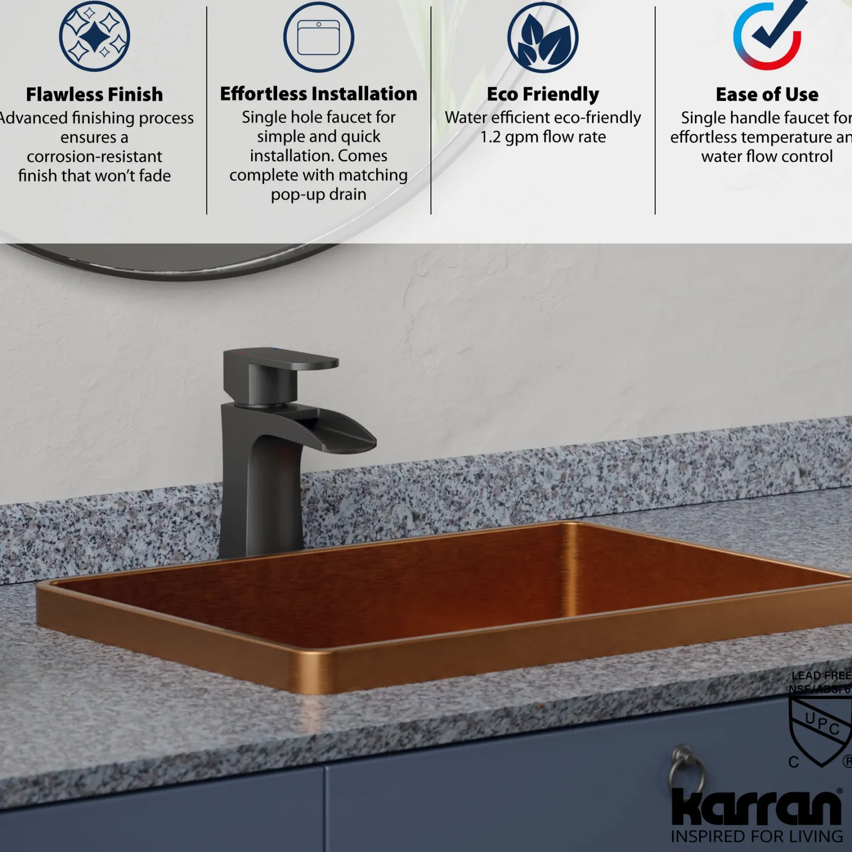 Karran Kassel 1.2 GPM Single Lever Handle Lead-free Brass ADA Bathroom Faucet, Basin, Gunmetal Grey, KBF440GG