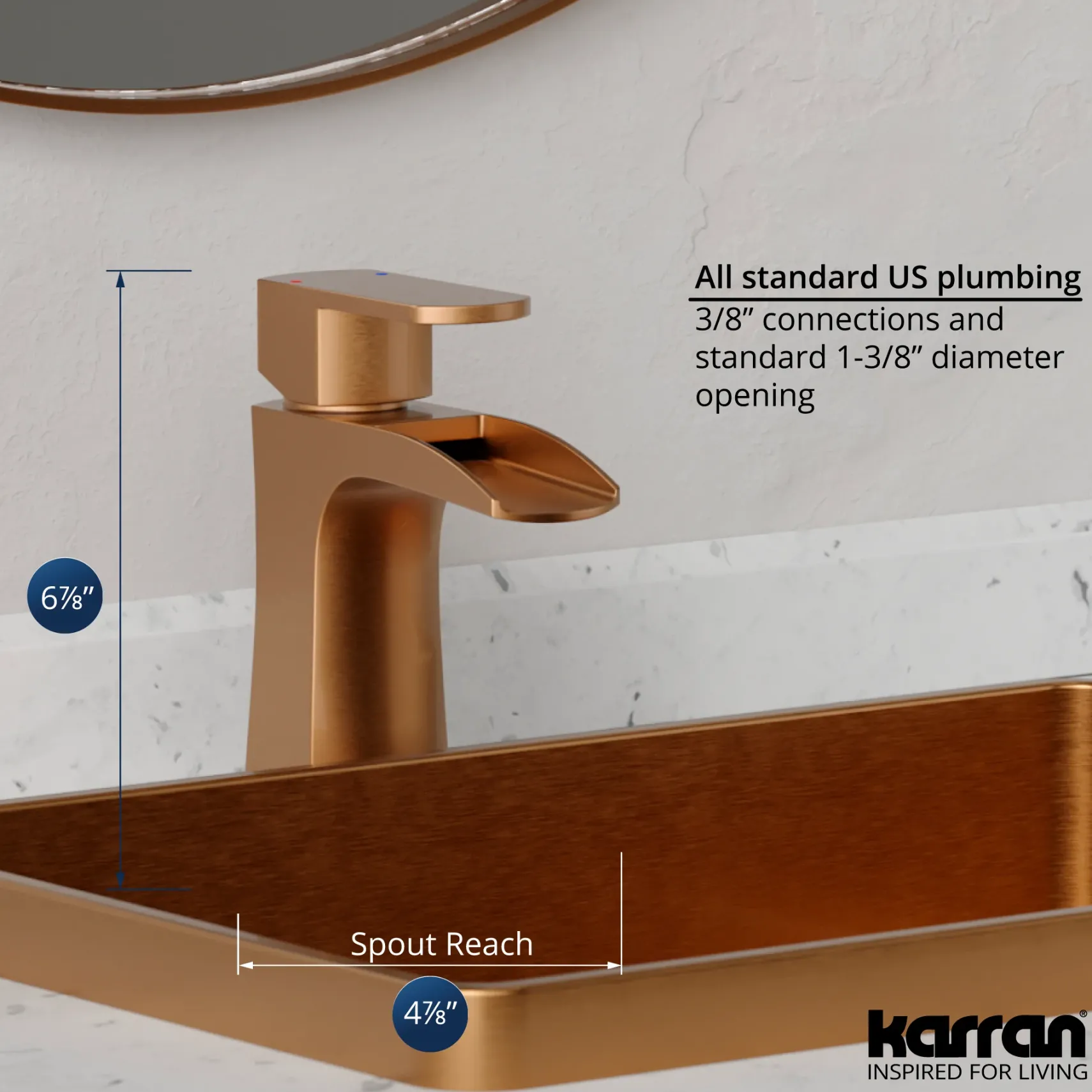 Karran Kassel 1.2 GPM Single Lever Handle Lead-free Brass ADA Bathroom Faucet, Basin, Brushed Copper, KBF440BC