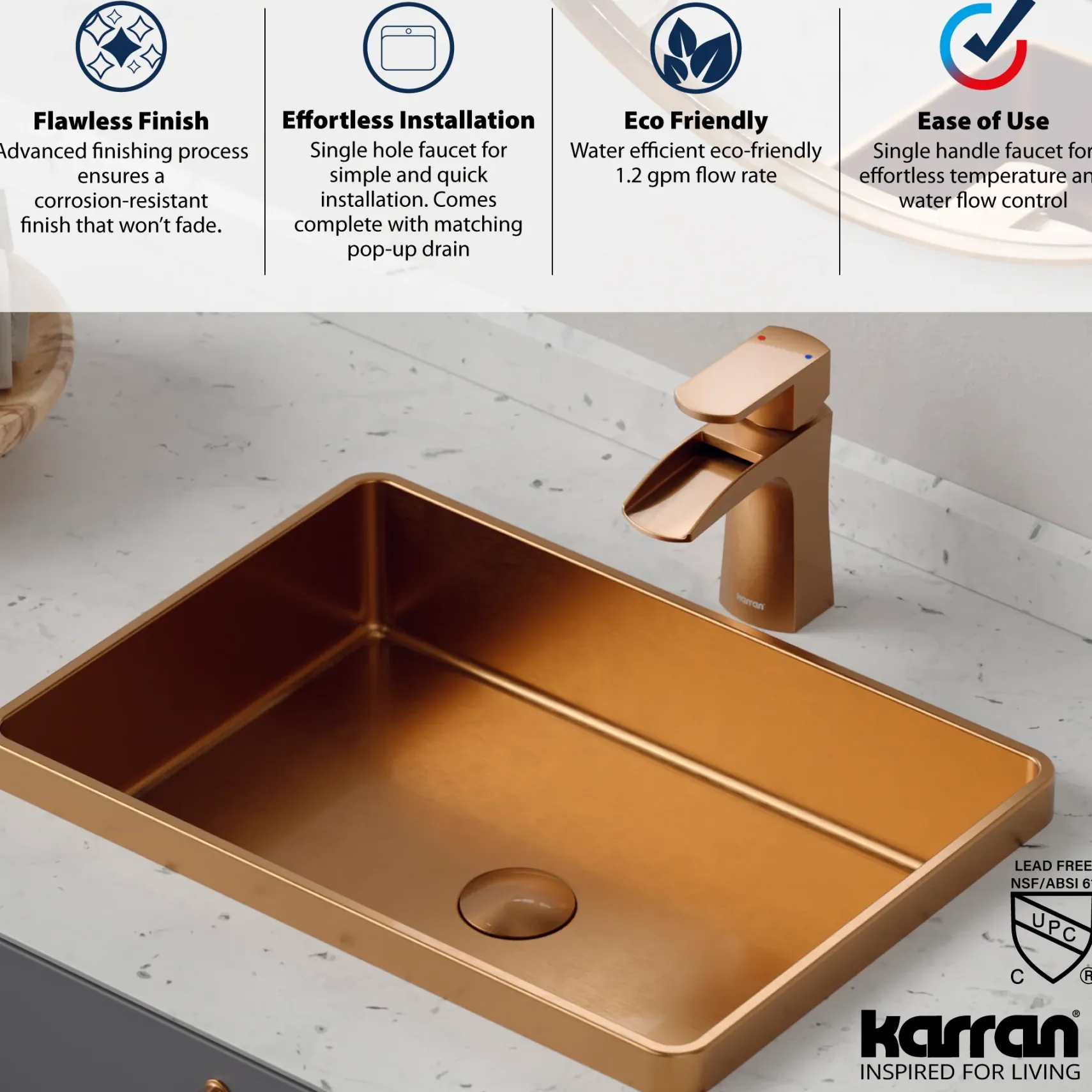 Karran Kassel 1.2 GPM Single Lever Handle Lead-free Brass ADA Bathroom Faucet, Basin, Brushed Copper, KBF440BC