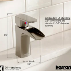 Karran Kassel 1.2 GPM Single Lever Handle Lead-free Brass ADA Bathroom Faucet, Basin, Stainless Steel, KBF440SS