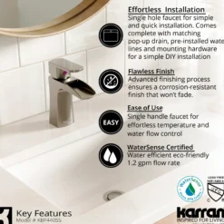 Karran Kassel 1.2 GPM Single Lever Handle Lead-free Brass ADA Bathroom Faucet, Basin, Stainless Steel, KBF440SS