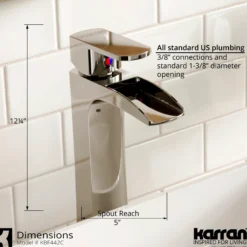 Karran Kassel 1.2 GPM Single Lever Handle Lead-free Brass ADA Bathroom Faucet, Vessel, Chrome, KBF442C