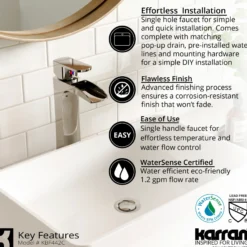 Karran Kassel 1.2 GPM Single Lever Handle Lead-free Brass ADA Bathroom Faucet, Vessel, Chrome, KBF442C