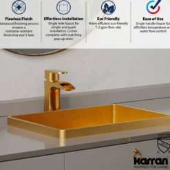 Karran Kassel 1.2 GPM Single Lever Handle Lead-free Brass ADA Bathroom Faucet, Basin, Gold, KBF440G