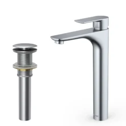 Karran Kayes 1.2 GPM Single Lever Handle Lead-free Brass ADA Bathroom Faucet, Vessel, Stainless Steel, KBF422SS