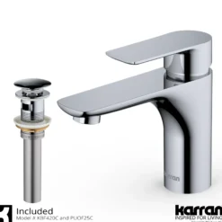 Karran Kayes 1.2 GPM Single Lever Handle Lead-free Brass ADA Bathroom Faucet, Basin, Chrome, KBF420C