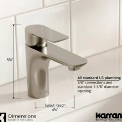 Karran Kayes 1.2 GPM Single Lever Handle Lead-free Brass ADA Bathroom Faucet, Basin, Stainless Steel, KBF420SS