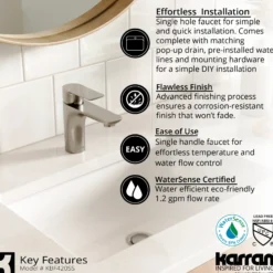 Karran Kayes 1.2 GPM Single Lever Handle Lead-free Brass ADA Bathroom Faucet, Basin, Stainless Steel, KBF420SS