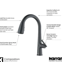 Karran Kentland 1.8 GPM Single Lever Handle Lead-free Brass ADA Kitchen Faucet, Pull-Down Kitchen, Gunmetal Grey, KKF320GG