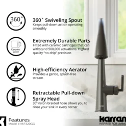 Karran Kentland 1.8 GPM Single Lever Handle Lead-free Brass ADA Kitchen Faucet, Pull-Down Kitchen, Gunmetal Grey, KKF320GG