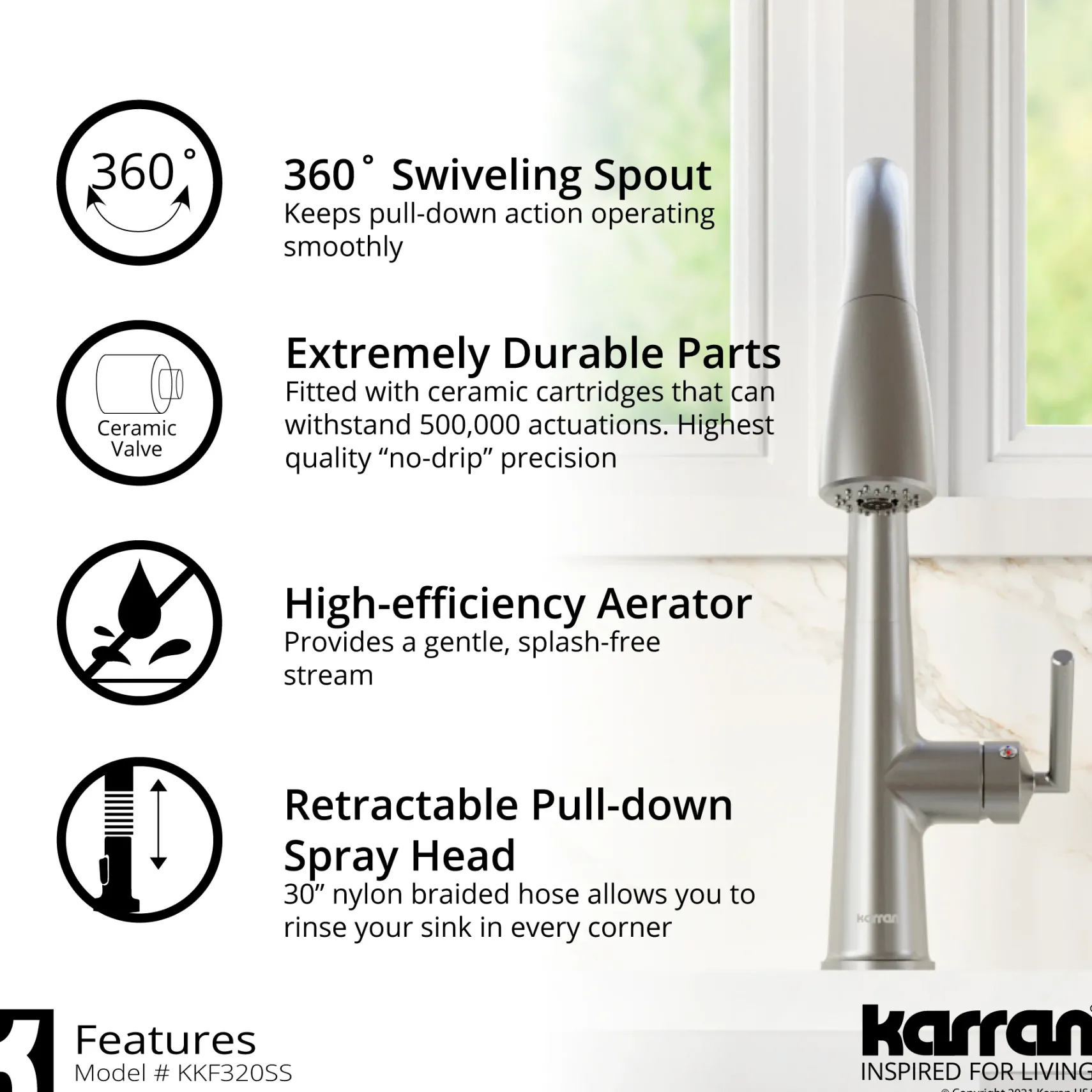 Karran Kentland 1.8 GPM Single Lever Handle Lead-free Brass ADA Kitchen Faucet, Pull-Down Kitchen, Stainless Steel, KKF320SS