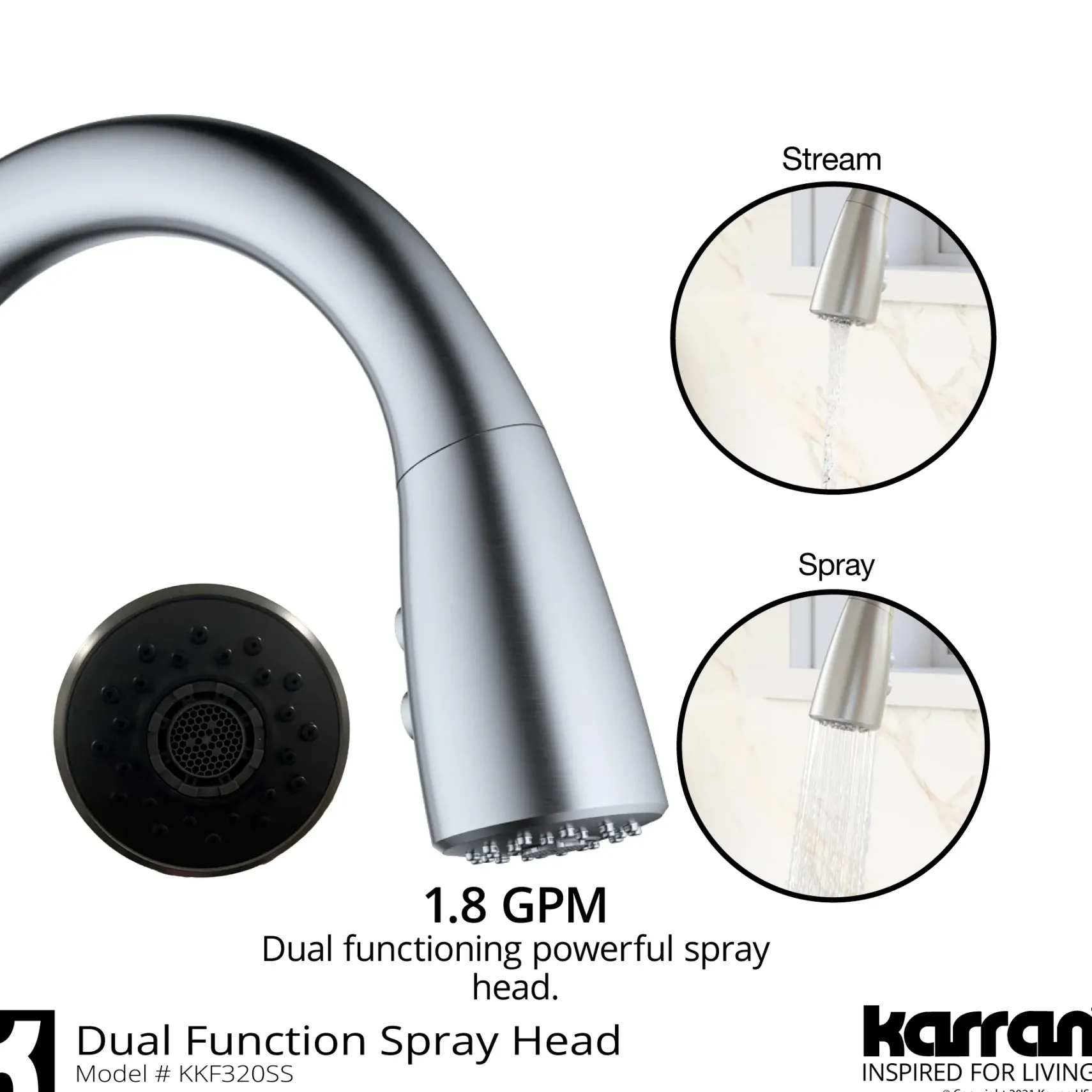Karran Kentland 1.8 GPM Single Lever Handle Lead-free Brass ADA Kitchen Faucet, Pull-Down Kitchen, Stainless Steel, KKF320SS