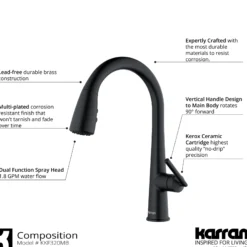 Karran Kentland 1.8 GPM Single Lever Handle Lead-free Brass ADA Kitchen Faucet, Pull-Down Kitchen, Matte Black, KKF320MB