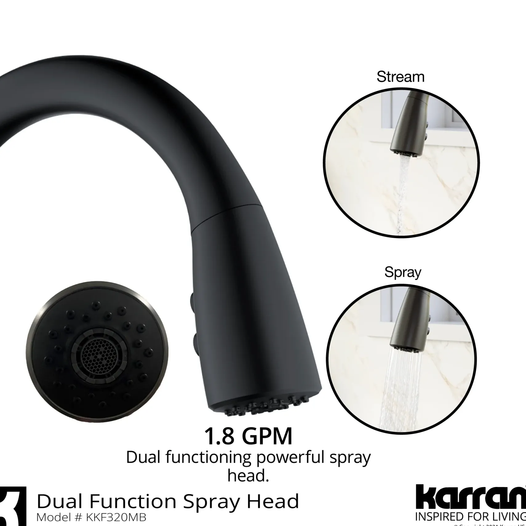 Karran Kentland 1.8 GPM Single Lever Handle Lead-free Brass ADA Kitchen Faucet, Pull-Down Kitchen, Matte Black, KKF320MB