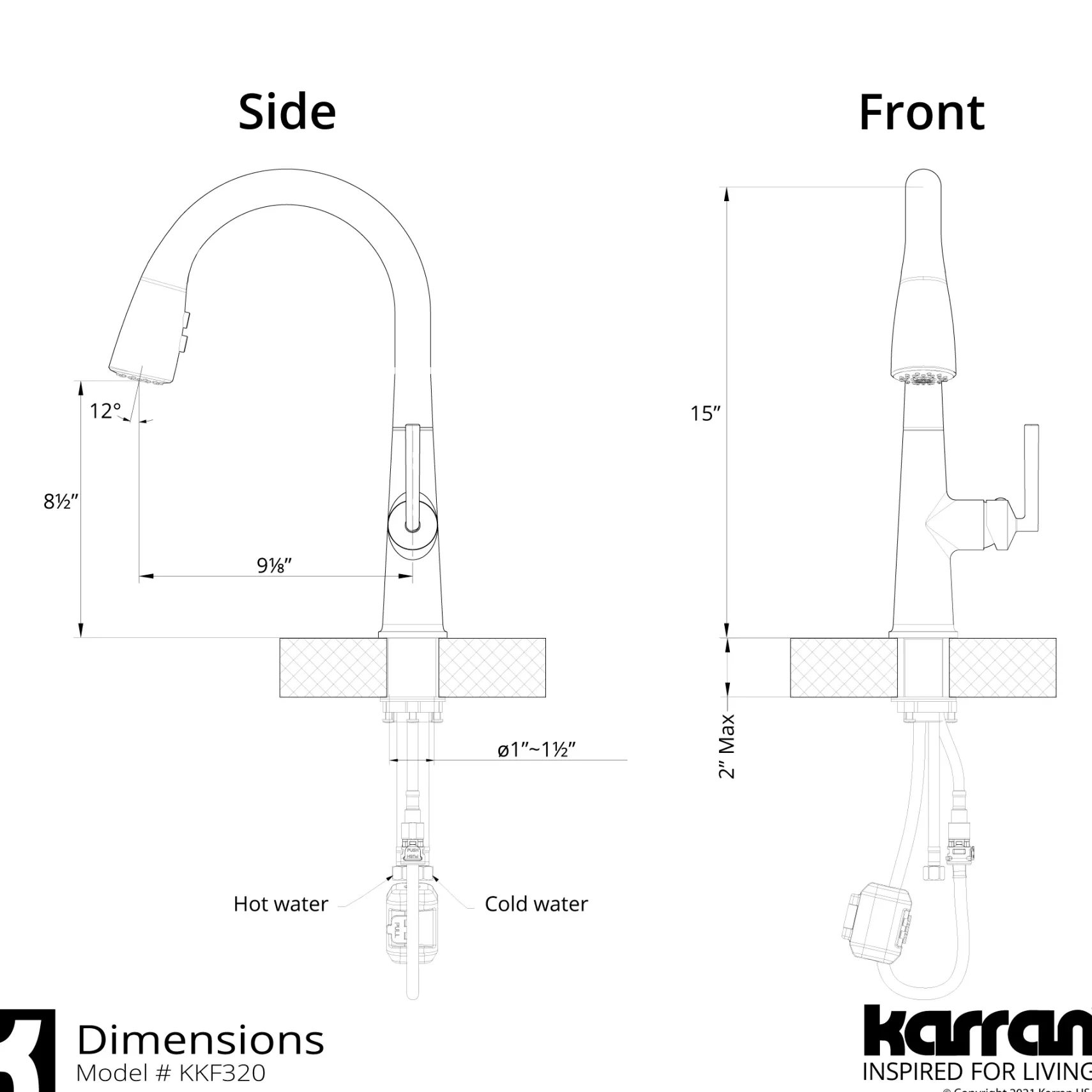 Karran Kentland 1.8 GPM Single Lever Handle Lead-free Brass ADA Kitchen Faucet, Pull-Down Kitchen, Matte Black, KKF320MB