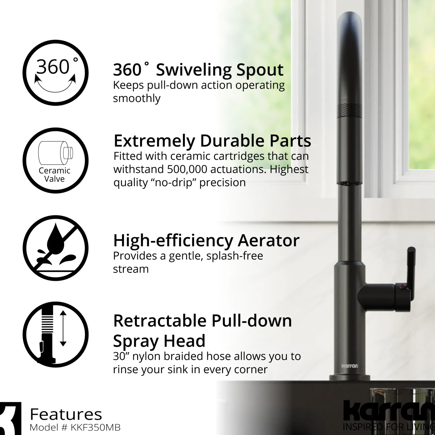 Karran Lagrange 1.8 GPM Single Lever Handle Lead-free Brass ADA Kitchen Faucet, Pull-Down Kitchen, Matte Black, KKF350MB