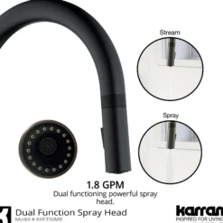 Karran Lagrange 1.8 GPM Single Lever Handle Lead-free Brass ADA Kitchen Faucet, Pull-Down Kitchen, Matte Black, KKF350MB