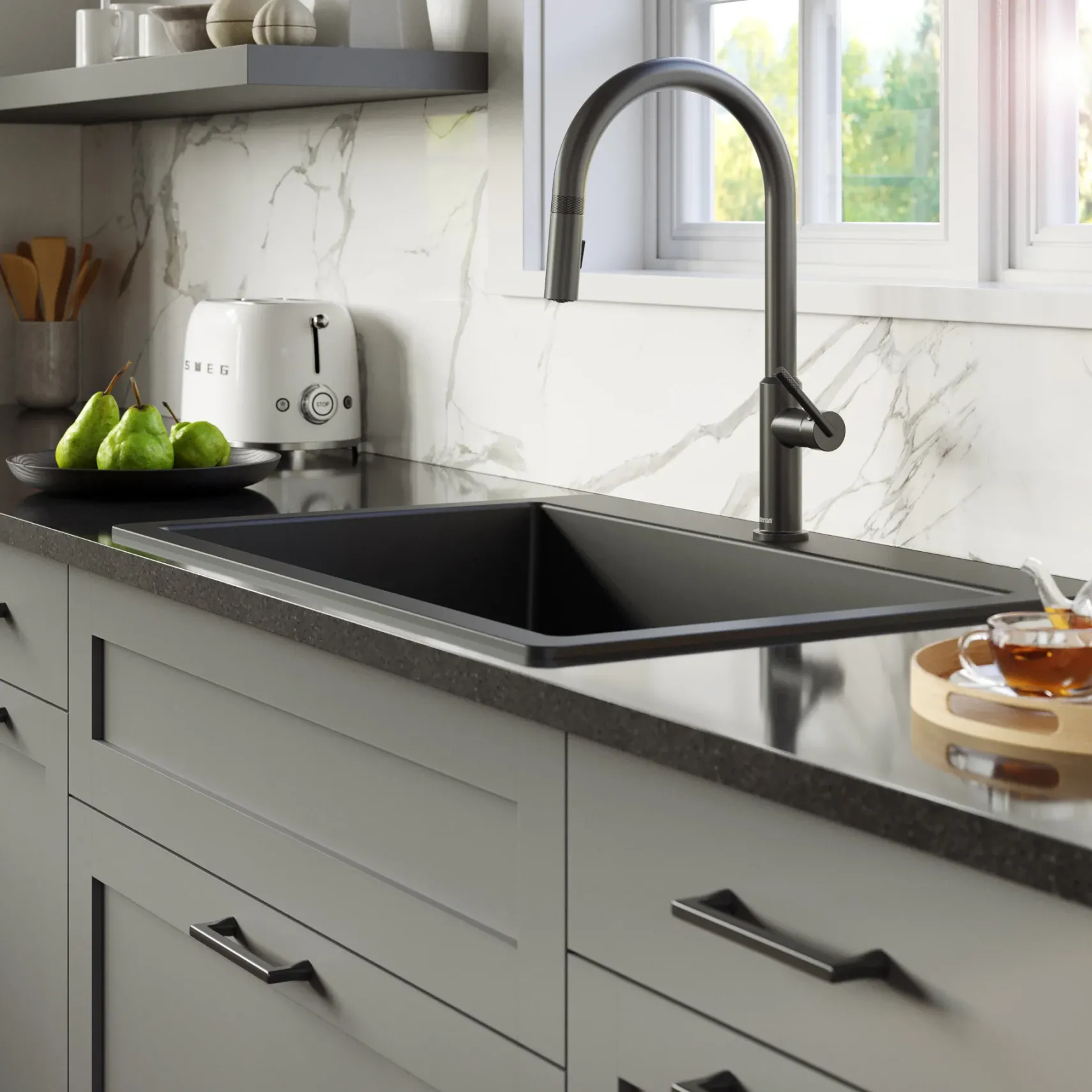 Karran Lagrange 1.8 GPM Single Lever Handle Lead-free Brass ADA Kitchen Faucet, Pull-Down Kitchen, Gunmetal Grey, KKF350GG