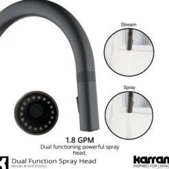 Karran Lagrange 1.8 GPM Single Lever Handle Lead-free Brass ADA Kitchen Faucet, Pull-Down Kitchen, Gunmetal Grey, KKF350GG