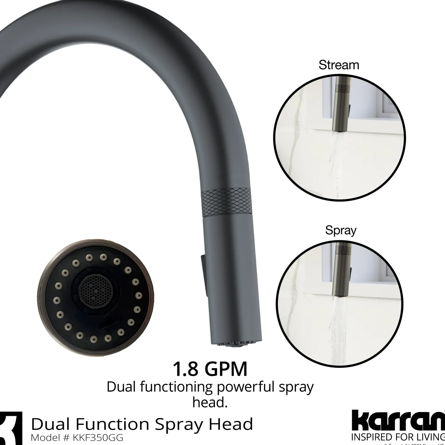 Karran Lagrange 1.8 GPM Single Lever Handle Lead-free Brass ADA Kitchen Faucet, Pull-Down Kitchen, Gunmetal Grey, KKF350GG