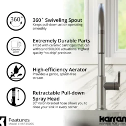 Karran Lagrange 1.8 GPM Single Lever Handle Lead-free Brass ADA Kitchen Faucet, Pull-Down Kitchen, Stainless Steel, KKF350SS
