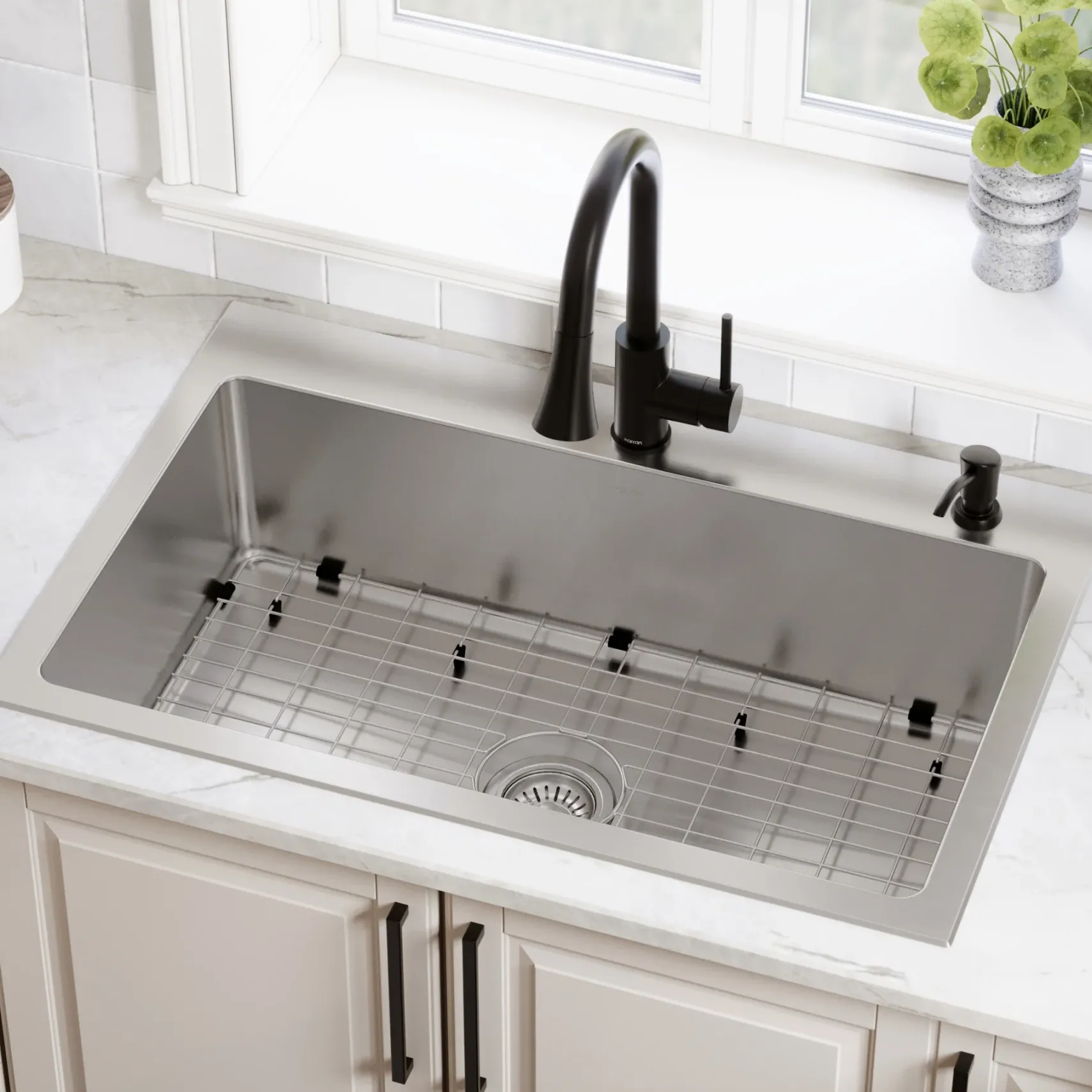 Karran Lansen 33" Drop In Stainless Steel Kitchen Sink, 18 Gauge, TMSB3311-PK1