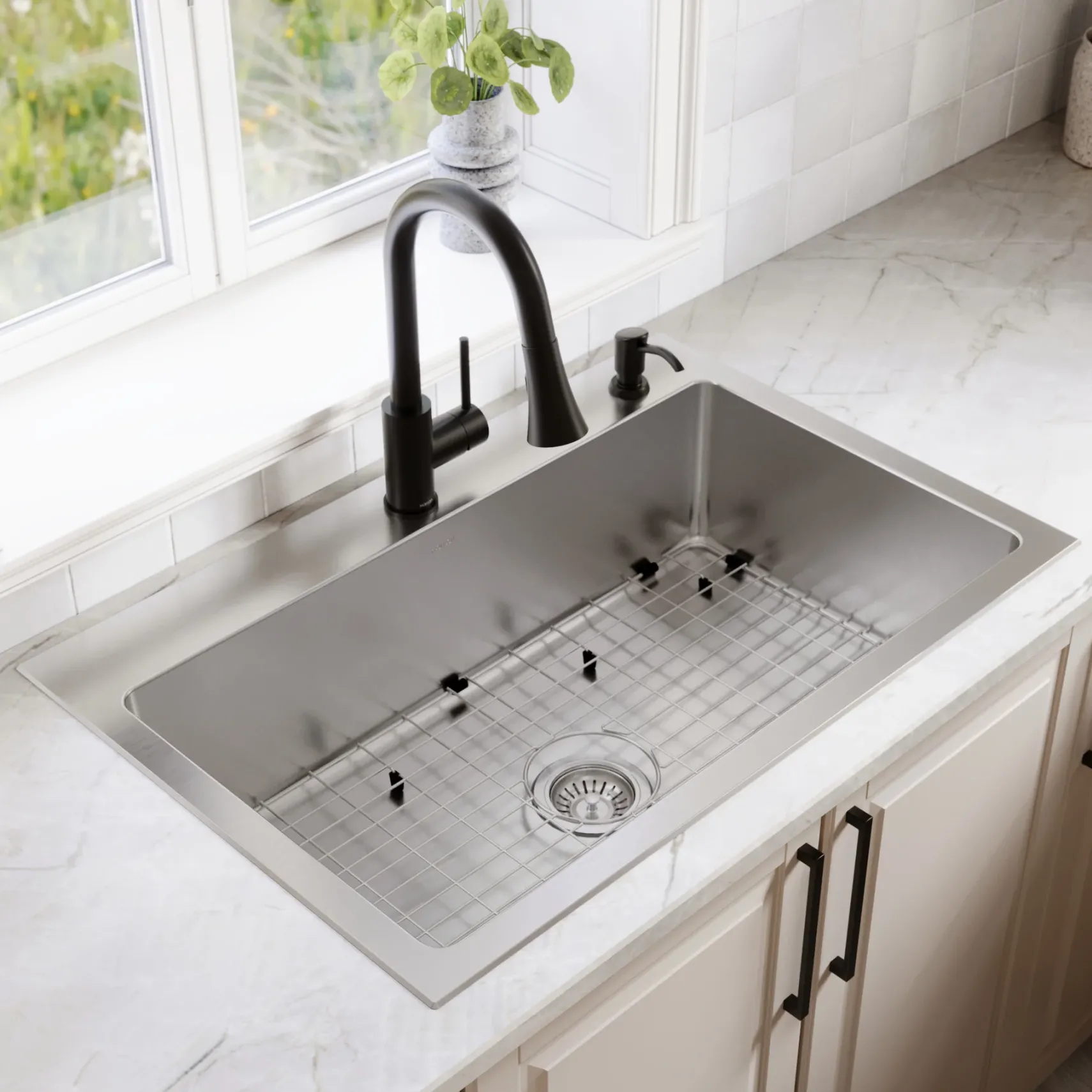 Karran Lansen 33" Drop In Stainless Steel Kitchen Sink, 18 Gauge, TMSB3311-PK1