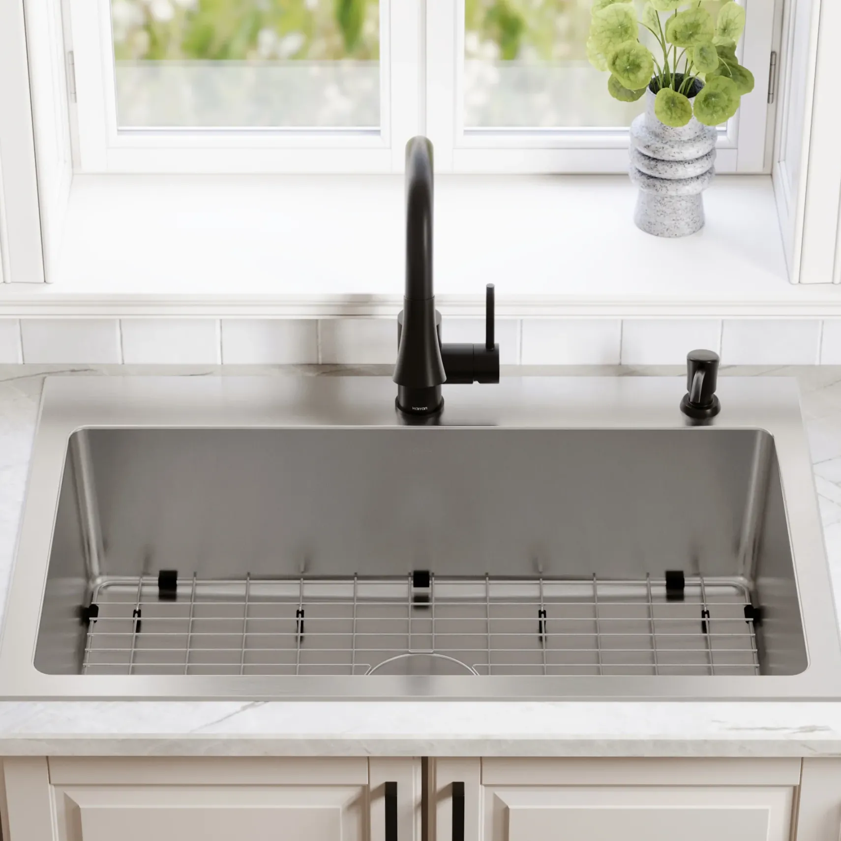 Karran Lansen 33" Drop In Stainless Steel Kitchen Sink, 18 Gauge, TMSB3311-PK1