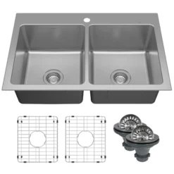 Karran Lansen 33" Drop In Stainless Steel Kitchen Sink, 50/50 Double Bowl, TMDB3311-PK1