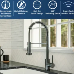 Karran Loxton 1.8 GPM Single Lever Handle Lead-free Brass ADA Touchless Kitchen Faucet, Pull-Down, Gunmetal Grey, KKF228GG