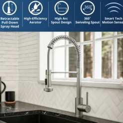 Karran Loxton 1.8 GPM Single Lever Handle Lead-free Brass ADA Touchless Kitchen Faucet, Pull-Down, Stainless Steel, KKF228SS