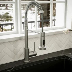 Karran Loxton 1.8 GPM Single Lever Handle Lead-free Brass ADA Touchless Kitchen Faucet, Pull-Down, Stainless Steel, KKF228SS