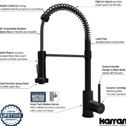 Karran Loxton 1.8 GPM Single Lever Handle Lead-free Brass ADA Touchless Kitchen Faucet, Pull-Down, Matte Black, KKF228MB