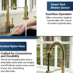 Karran Loxton 1.8 GPM Single Lever Handle Lead-free Brass ADA Touchless Kitchen Faucet, Pull-Down, Brushed Gold, KKF228BG
