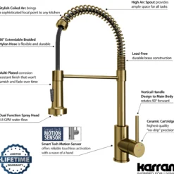 Karran Loxton 1.8 GPM Single Lever Handle Lead-free Brass ADA Touchless Kitchen Faucet, Pull-Down, Brushed Gold, KKF228BG