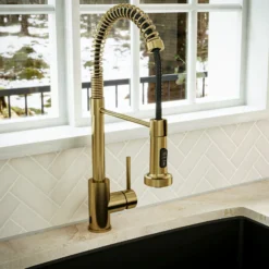 Karran Loxton 1.8 GPM Single Lever Handle Lead-free Brass ADA Touchless Kitchen Faucet, Pull-Down, Brushed Gold, KKF228BG