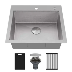 Karran Matrix 25" Drop In/Topmount Stainless Steel Workstation Kitchen Sink with Accessories, 16 Gauge, HST2522SBSS