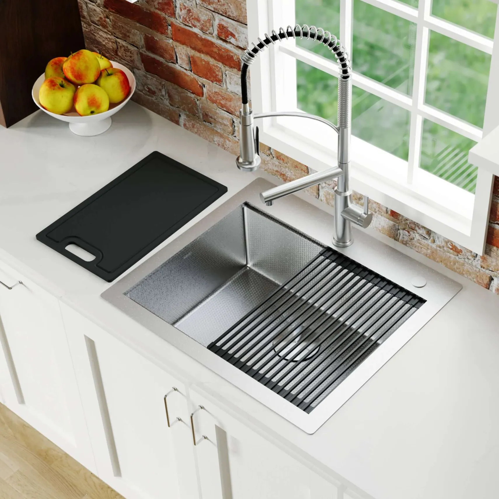 Karran Matrix 25" Drop In/Topmount Stainless Steel Workstation Kitchen Sink with Accessories, 16 Gauge, HST2522SBSS