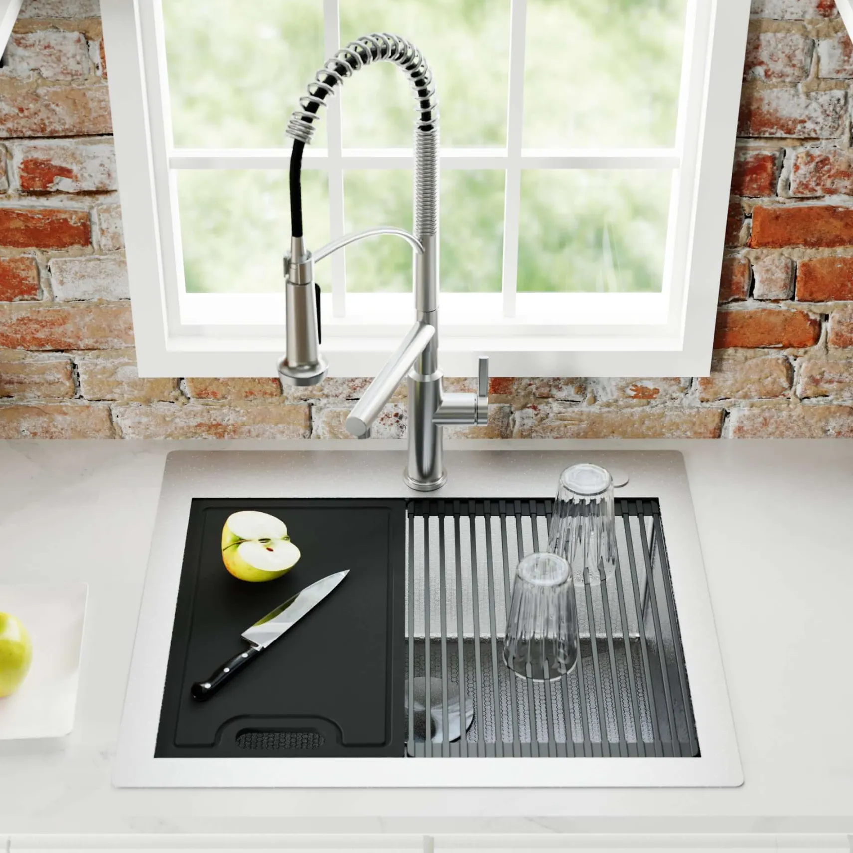 Karran Matrix 25" Drop In/Topmount Stainless Steel Workstation Kitchen Sink with Accessories, 16 Gauge, HST2522SBSS
