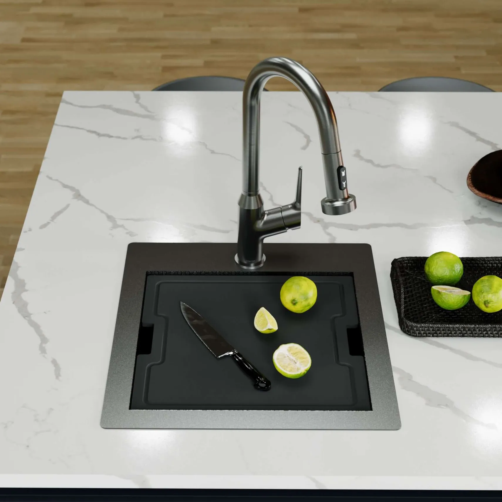 Karran Matrix 17" Drop In/Topmount Stainless Steel Workstation Kitchen Sink with Accessories, Gunmetal Grey, 16 Gauge, HST1719SBGG